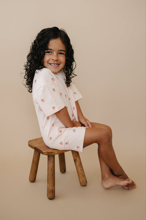 Organic Cotton Strawberry Print Shorts Set