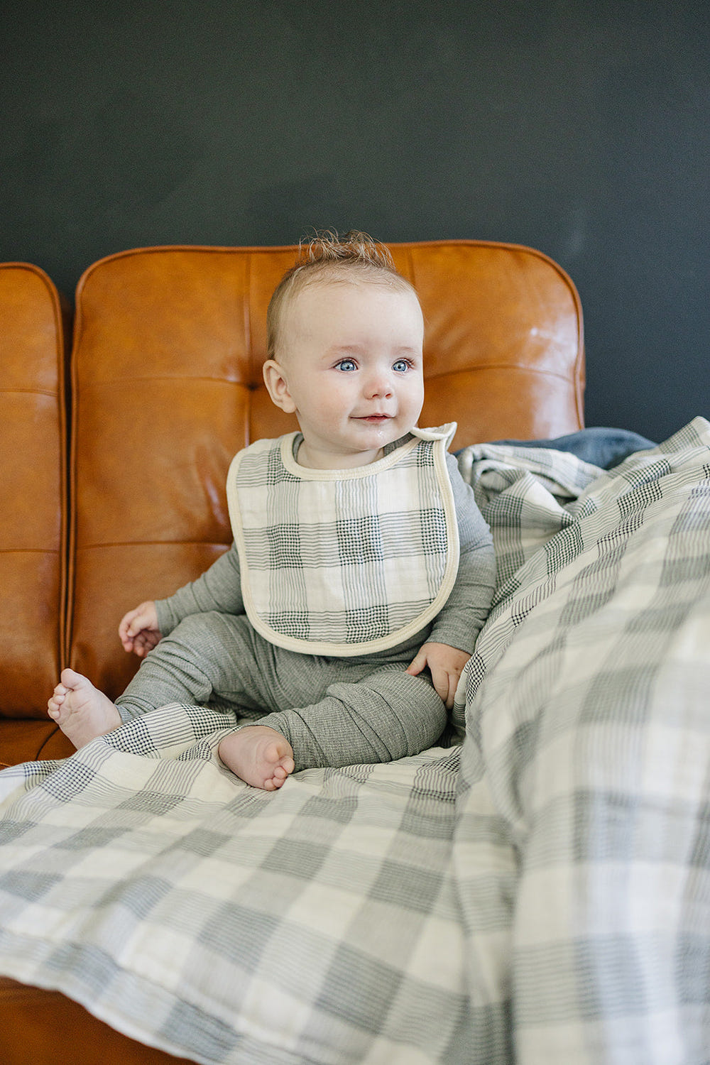 Coastal Plaid Classic Muslin Bib - MOOGCO Baby