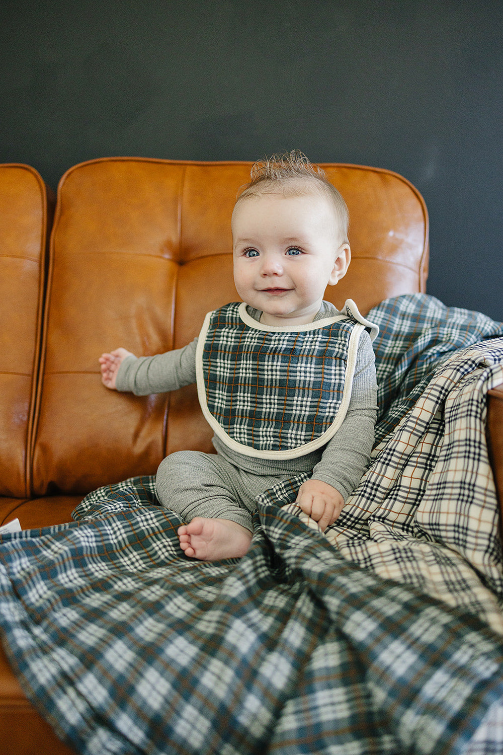 Navy Plaid Classic Muslin Bib - MOOGCO Baby