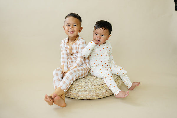 Golden Gingham 2pc Henley Bamboo Pajamas - Sizes Newborn & Up