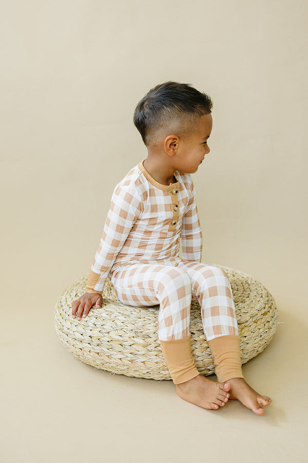 Golden Gingham 2pc Henley Bamboo Pajamas - Sizes Newborn & Up