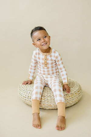 Golden Gingham 2pc Henley Bamboo Pajamas - Sizes Newborn & Up