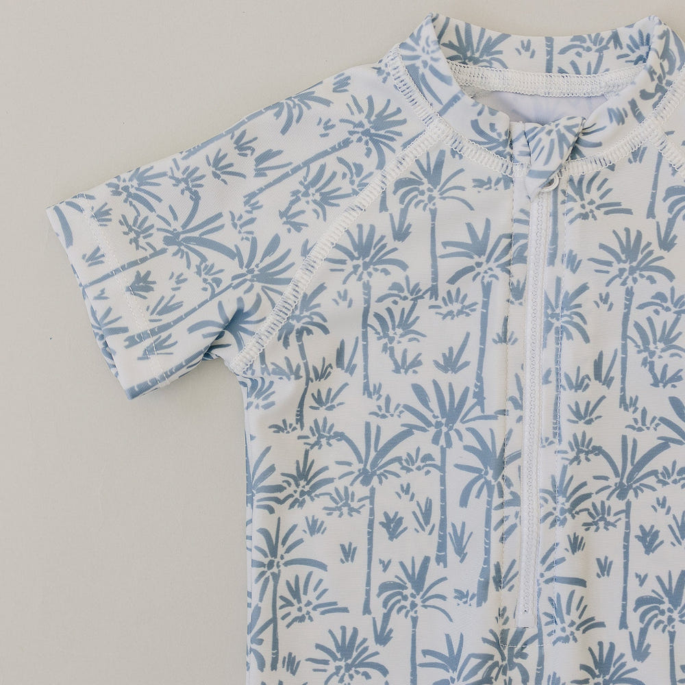 Palm Tree Zipper Swimsuit for babies, perfect for fun beach days and summer adventures.