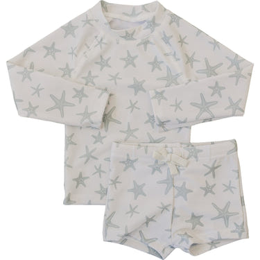 Star Fish Long Sleeve Swim Set for babies, featuring a vibrant design in a two-piece bundle for sunny beach days.