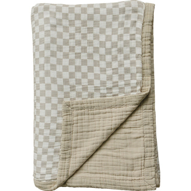 Taupe Checkered Twin Muslin Quilt - MOOGCO Baby