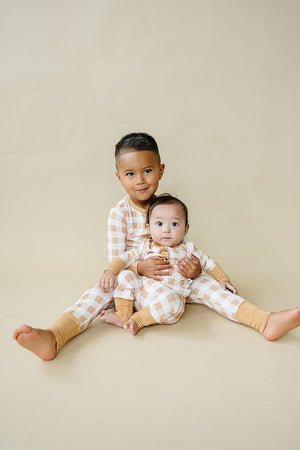 Golden Gingham 2pc Henley Bamboo Pajamas - Sizes Newborn & Up