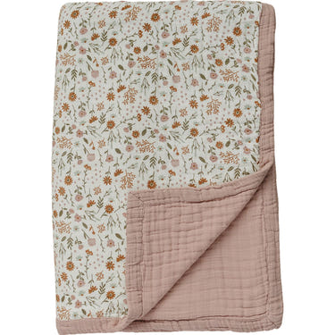 Meadow Floral + Dusty Rose Twin Muslin Quilt - MOOGCO Baby