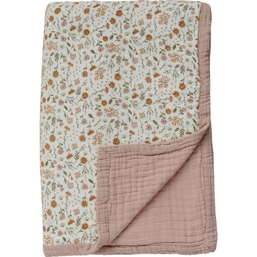 Meadow Floral + Dusty Rose Twin Muslin Quilt - MOOGCO Baby