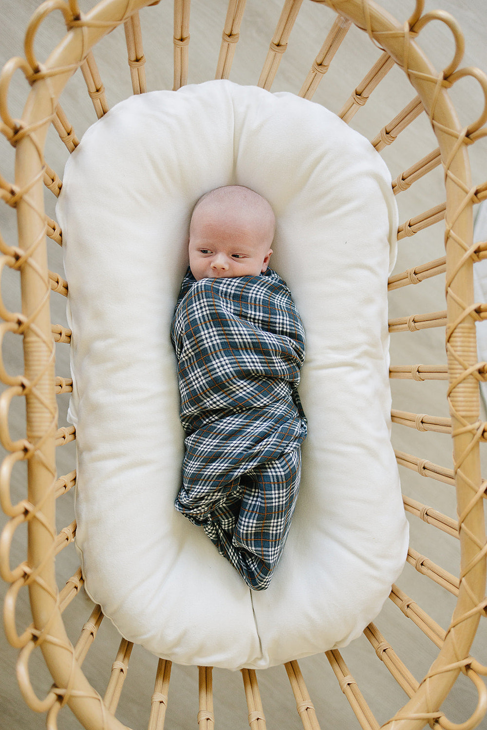 Navy Plaid Muslin Swaddle Blanket - MOOGCO Baby