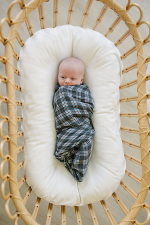 Navy Plaid Muslin Swaddle Blanket