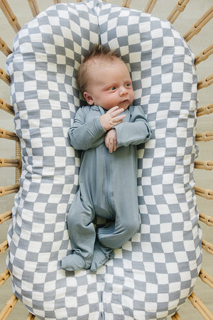 Dusty Blue Bamboo Footed Zipper - MOOGCO Baby