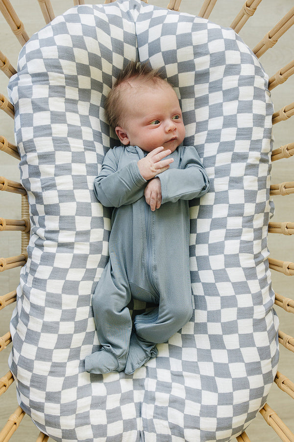 Dusty Blue Bamboo Footed Zipper - MOOGCO Baby