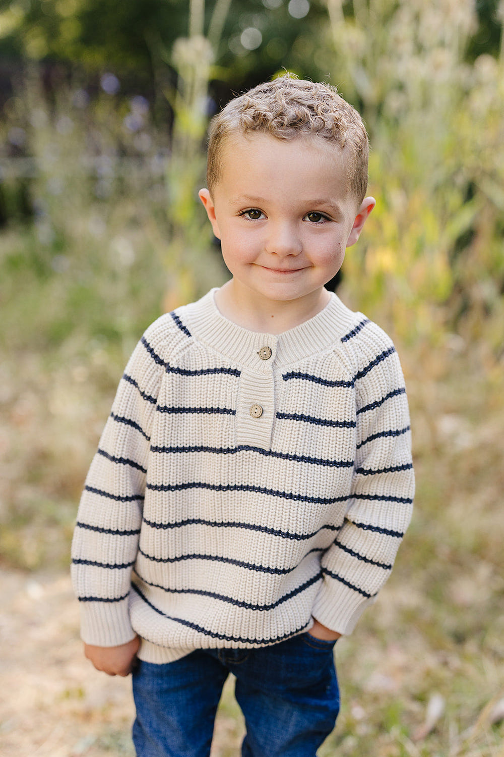 Baby Stripe Button Knit Sweater - Cozy and stylish clothing for infants. Perfect for chilly days!
