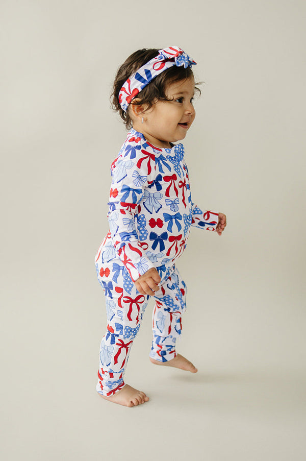 Bamboo Zip Romper  | Red-White & Bows