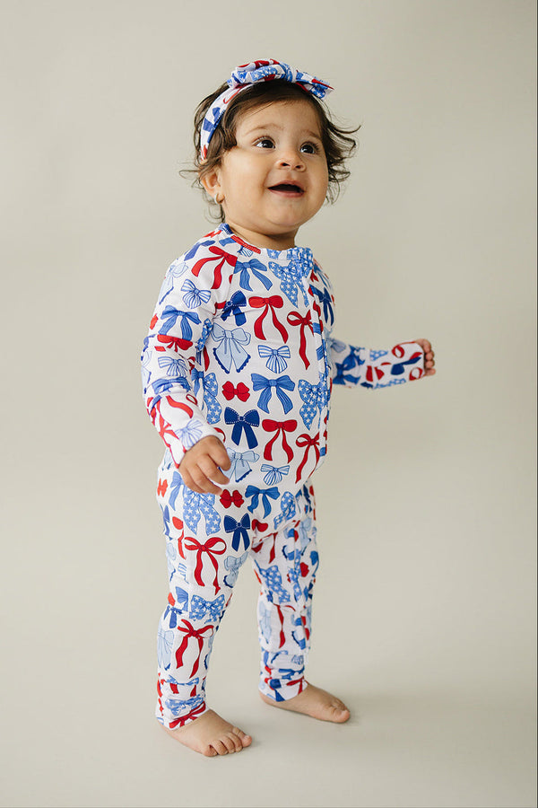 Bamboo Zip Romper  | Red-White & Bows