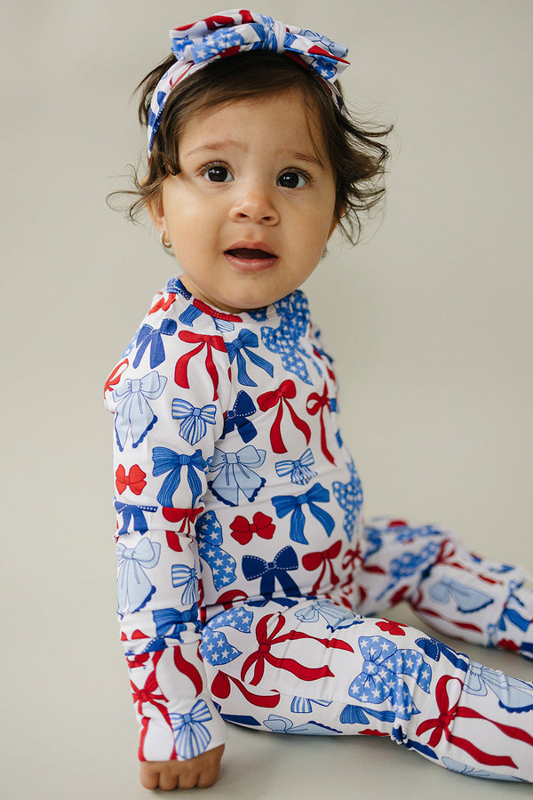 Bamboo Zip Romper  | Red-White & Bows