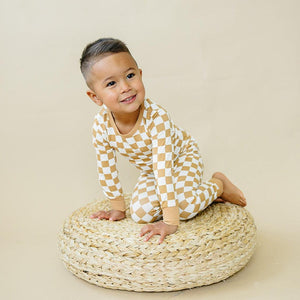 Golden Coast Check 2pc Bamboo Pajamas for babies, featuring a stylish design and soft fabric, perfect for sleep.