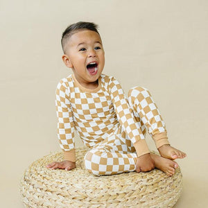 Golden Coast Check 2pc Bamboo Pajamas for babies - soft, stylish sleepsuit set in a charming check pattern.