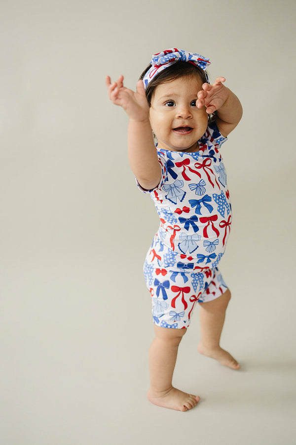 Bamboo Shorts Set | Red-White & Bows