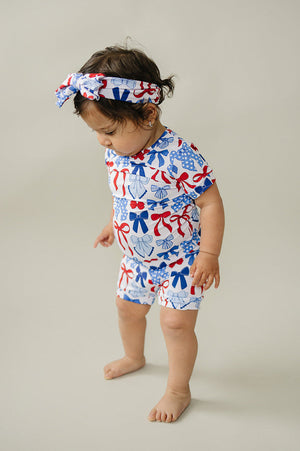 Bamboo Shorts Set | Red-White & Bows