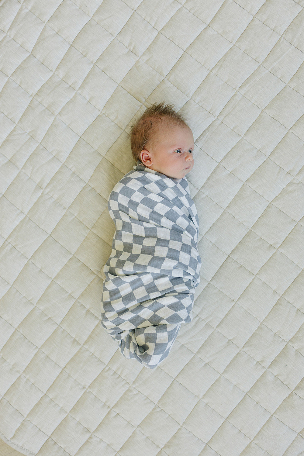 Dusty Blue Wavy Checkered Muslin Swaddle Blanket - MOOGCO Baby