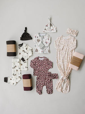 Antique Floral Ribbed Bamboo Layette Set