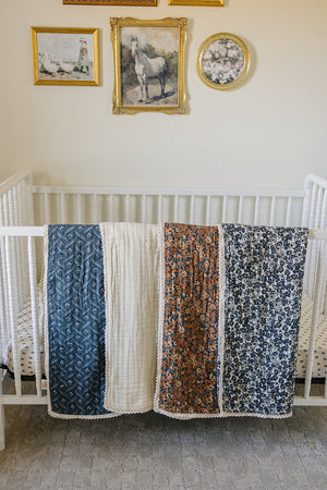 Navy Berry + Cream Berry Lace Muslin Quilt