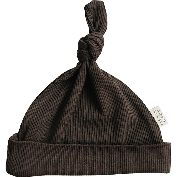 Brown Ribbed Bamboo Newborn Knot Hat