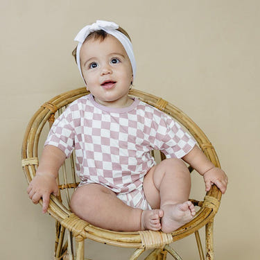 Tropical Haze Check 2pc Bamboo Lounge Set for babies, featuring soft, breathable fabric in a stylish design.