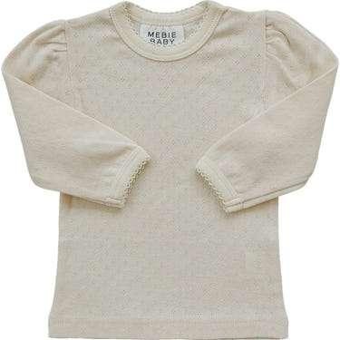 Cream Pointelle Long Sleeve Tee for babies, soft and stylish top for comfortable wear.