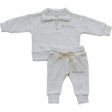 Good Vibes Quarter Zip French Terry Set for babies, perfect for cozy playtime and creative activities.