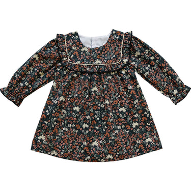 Midnight Meadow Dress for babies, featuring a floral design in soft fabric, perfect for stylish and comfortable wear.