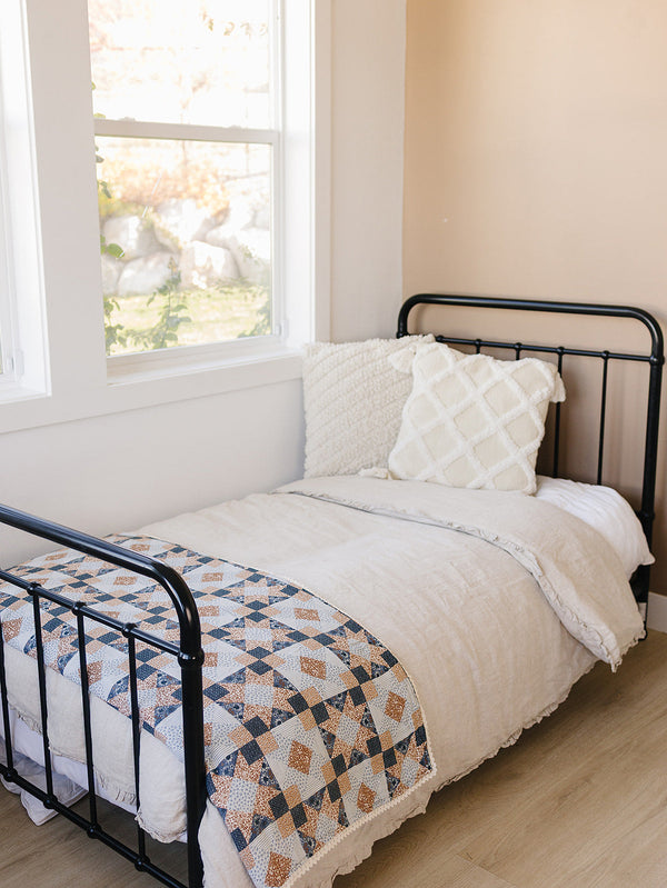 Patchwork Print + Blue Blossom Lace Twin Muslin Quilt