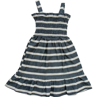 Baby stripe linen dress in soft fabric, perfect for summer outings and stylish comfort.