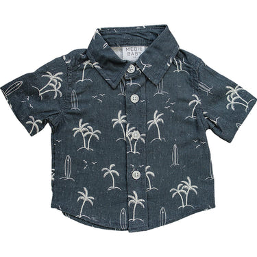 Navy Surfer Linen Button Up Shirt for babies - stylish and comfortable summer wear.