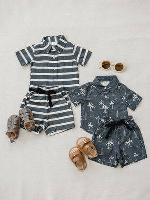 Baby stripe linen cotton shorts in angle 5 view, perfect for warm weather and stylish comfort.