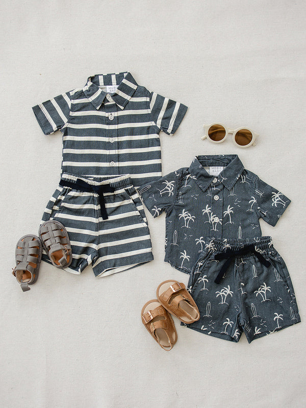 Baby stripe linen cotton shorts in angle 5 view, perfect for warm weather and stylish comfort.
