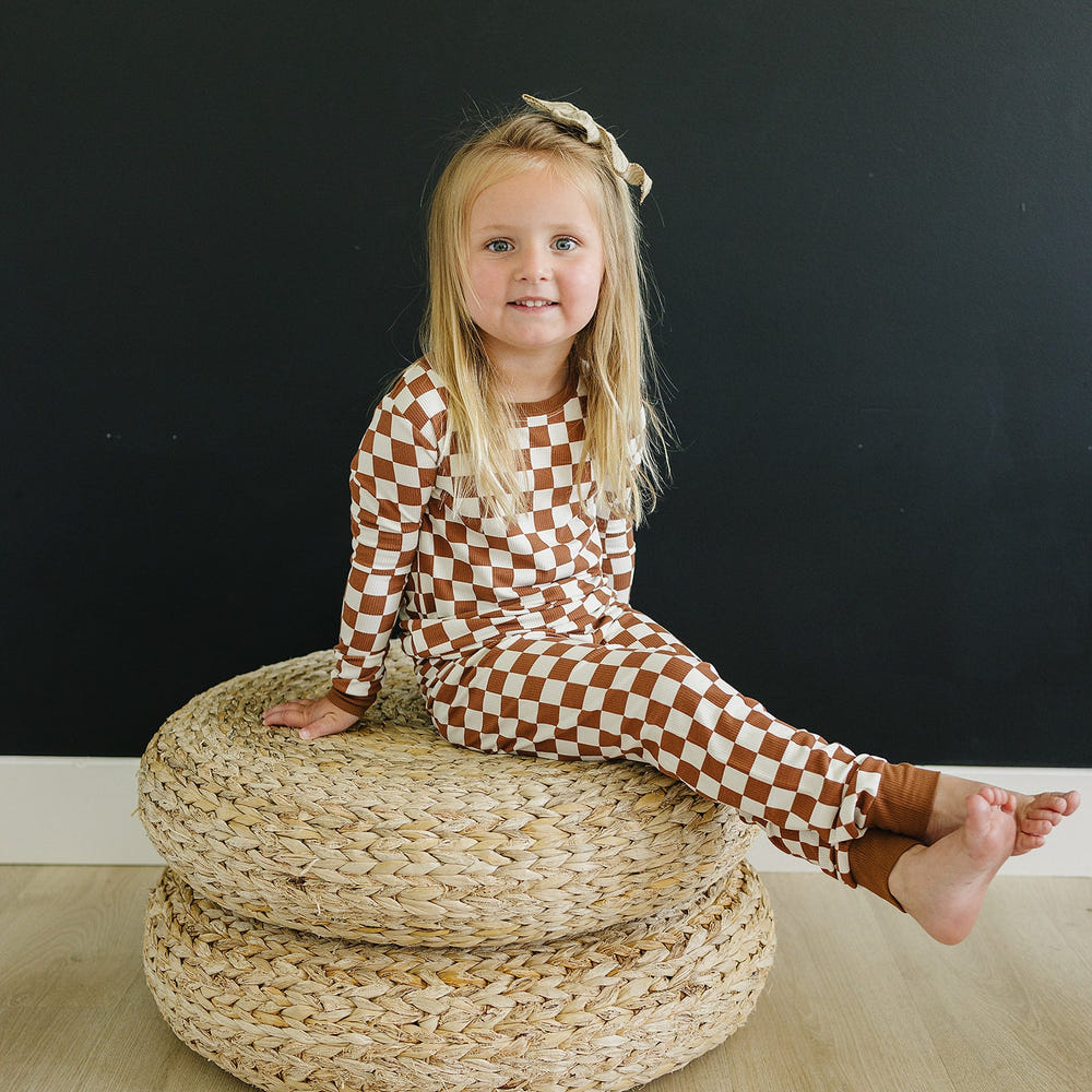 Rust Checkered Ribbed Bamboo Cozy Set - MOOGCO Baby