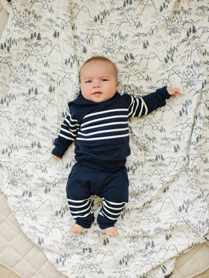Navy Stripes Hooded French Terry Set