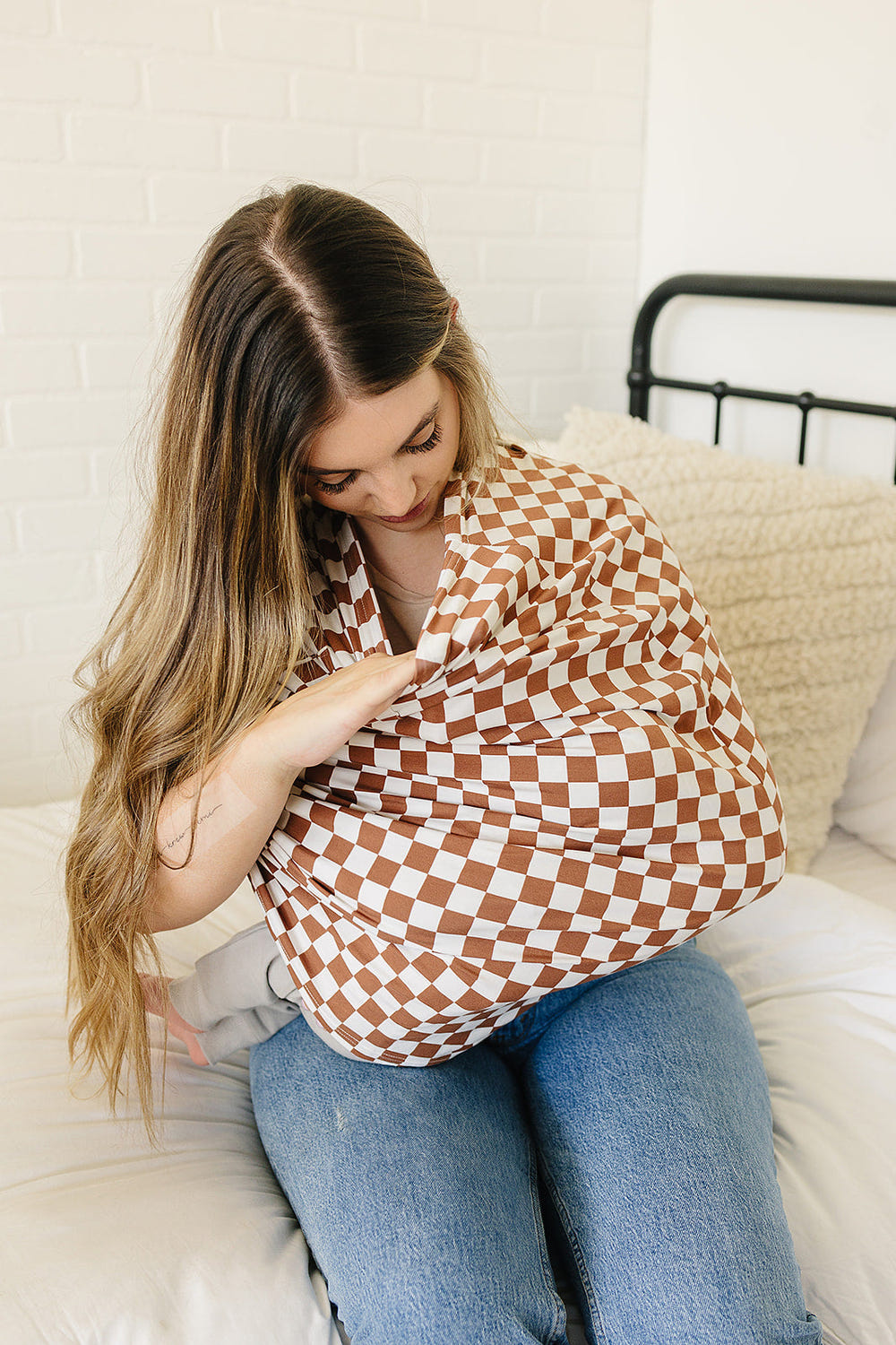 Rust Checkered Ribbed Bamboo Multi-Use Cover - MOOGCO Baby