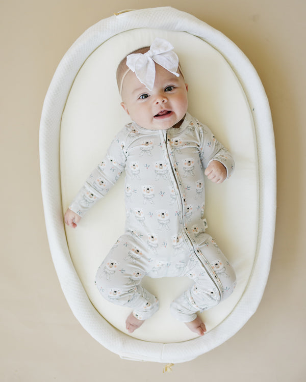 Cute Polar Bear Zippy Romper for babies, perfect for cozy and stylish playtime.