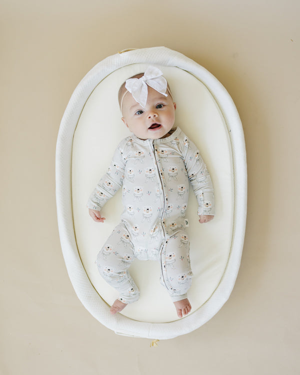 Polar Bear Zippy Romper for babies, cozy and cute, shown from angle 4, perfect for playtime and comfort.