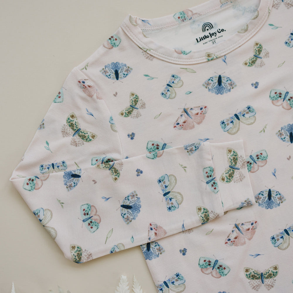 Luna Moths 2pc Bamboo Pajamas for babies, soft and breathable sleepwear in a whimsical design.