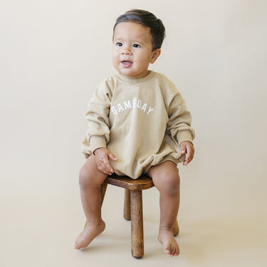 Gameday Sweatshirt Romper for babies, cozy and stylish outfit for little fans. Perfect for game day adventures!