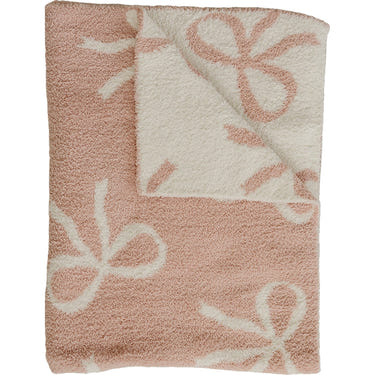 Pink Bow Plush Blanket for babies, soft and cozy bedding for a comfortable sleep. Perfect for nurseries and baby gifts.