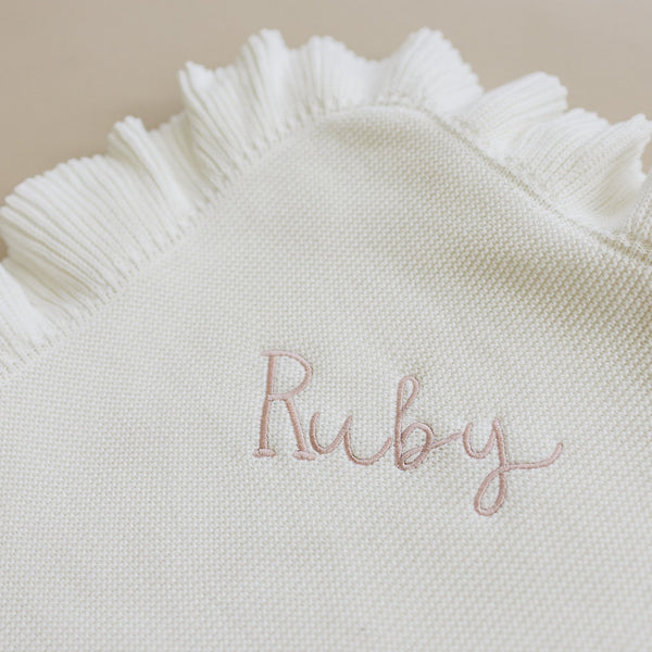 White Ruffle Knit Blanket