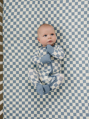 Blue Checkered Ribbed Bamboo Zipper