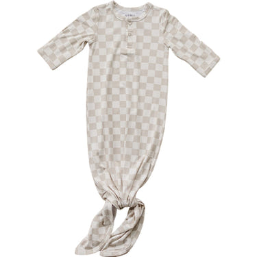 Taupe Checkered Bamboo Knot Gown - MOOGCO Baby