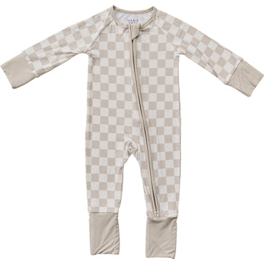 Taupe checkered bamboo zipper diaper bag, stylish and functional for parents on the go.