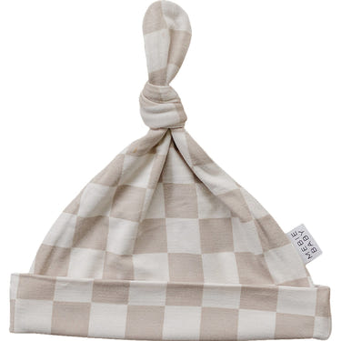 Taupe Checkered Bamboo Newborn Knot Hat - MOOGCO Baby